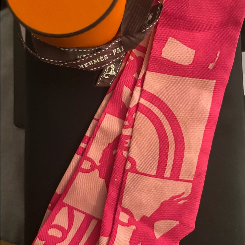 Hermes Fuchsia and Light Pink Silk Scarf